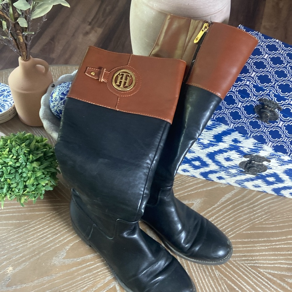 Tommy Hilfiger Camel Brown & Black Riding Boots Women Size 8 - Picture 10 of 10